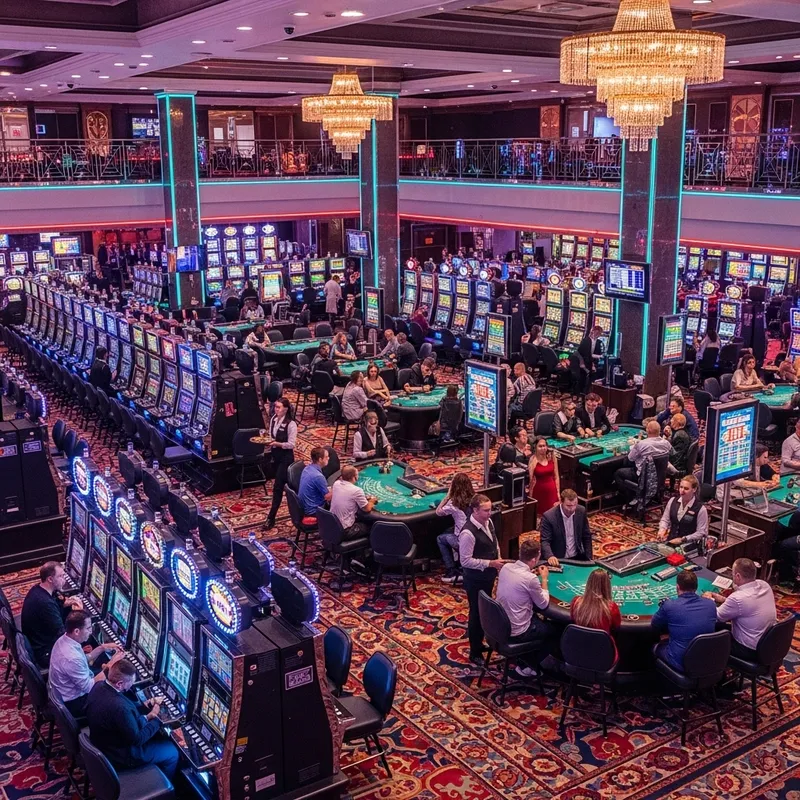 Vibrant & Modern Casino: Neon Lights & Plush Interior Design