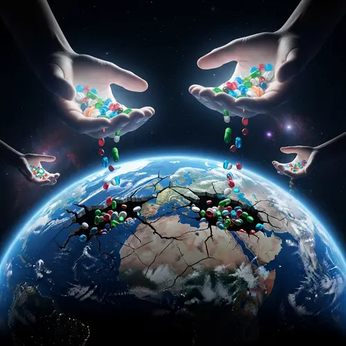 Healing Earth: Celestial Restoration with Colorful Pills