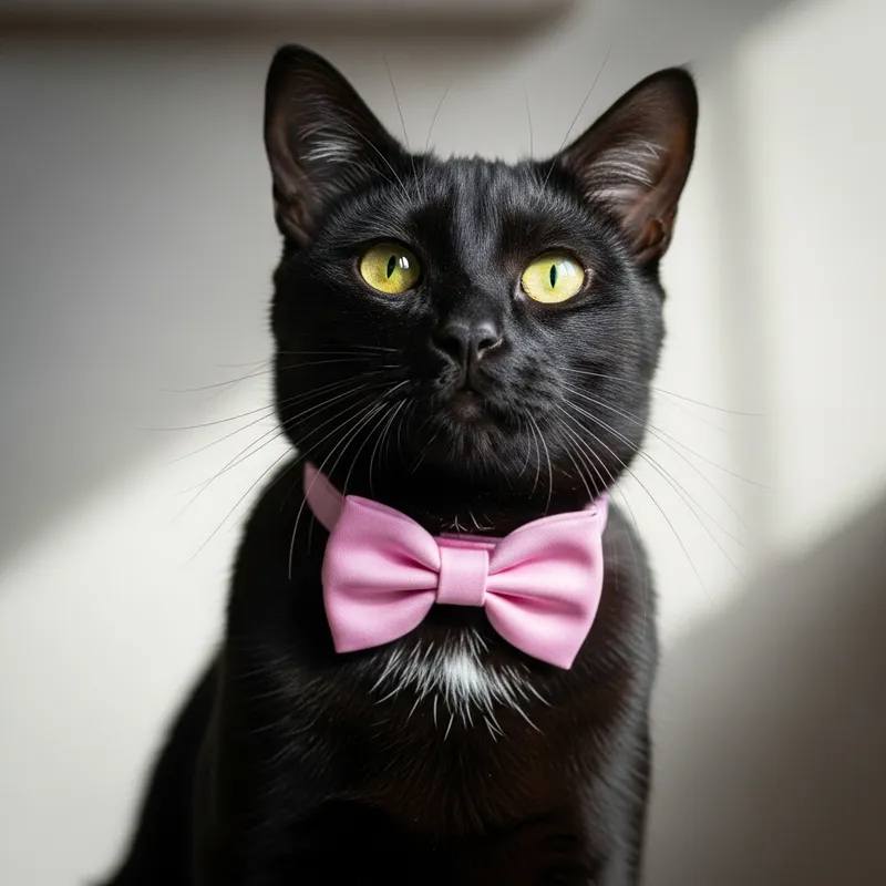 Elegant Black Cat with Yellow Eyes - Ciklama Flower Collar