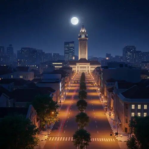 Magical CGI Image of Bandung City at Night with Iconic Sate Building