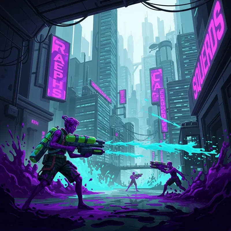 Futuristic City Battle with Dual Squelchers | Neon Splash Combat