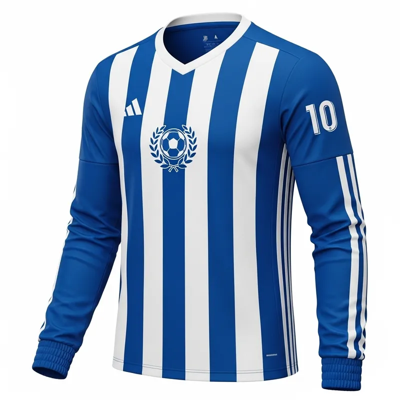 Detailed Blue Soccer Jersey with White Stripes