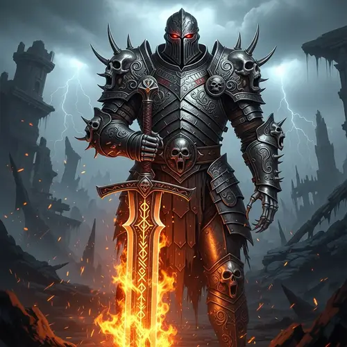 Fearsome Undead Knight with Flaming Sword