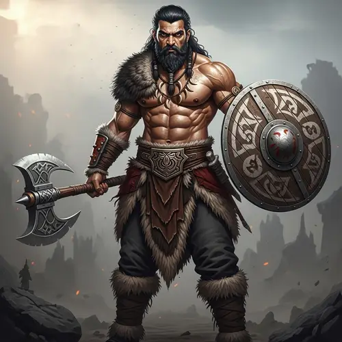 Fierce South Asian Barbarian Warrior | Muscular Build