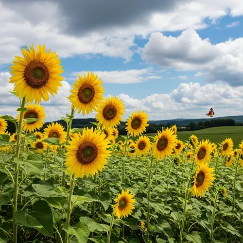 Serene Landscape with Golden Sunflowers | Beautiful Summer Scene