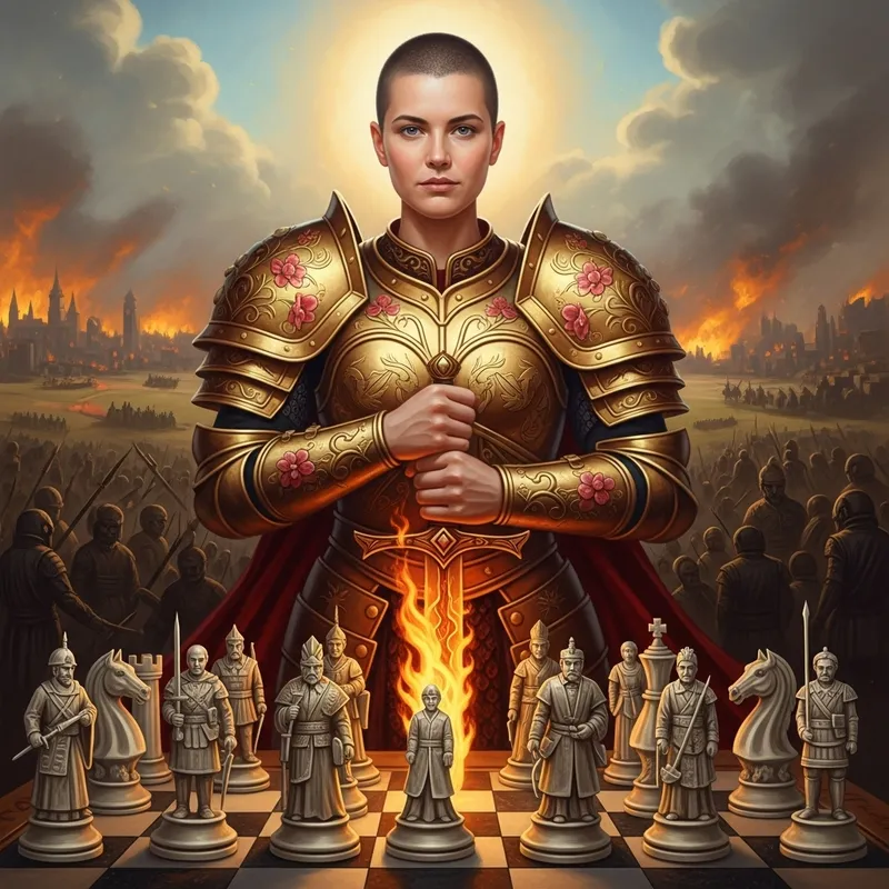 Joan of Arc as Queen of Chess: A Heroic Oil Painting