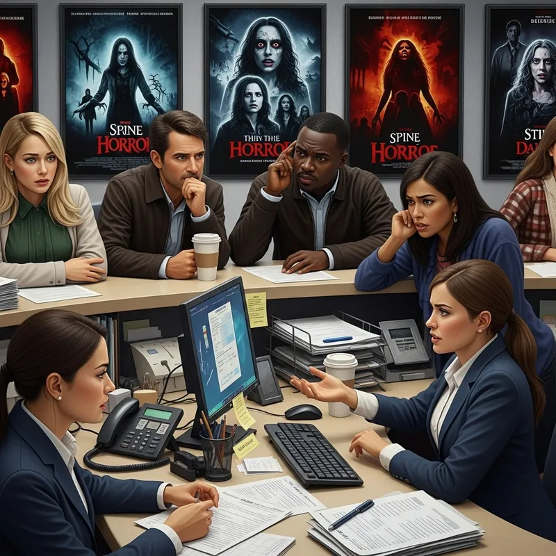 Customer Service Scenes with Horror Movie Posters