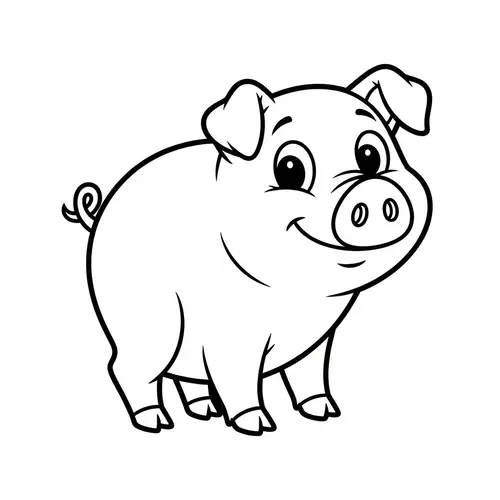 Playful Pig Coloring Page for Kids | Black and White Line Art