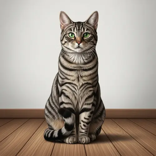 Illustration of a Striped Cat with Green Eyes