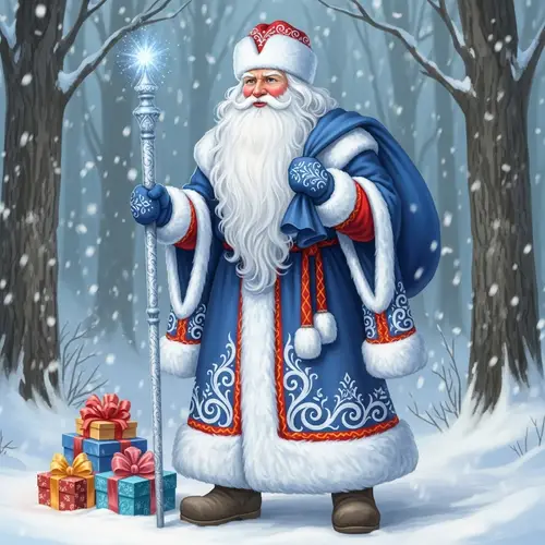 Ded Moroz - Slavic Holiday Figure with Magical Staff