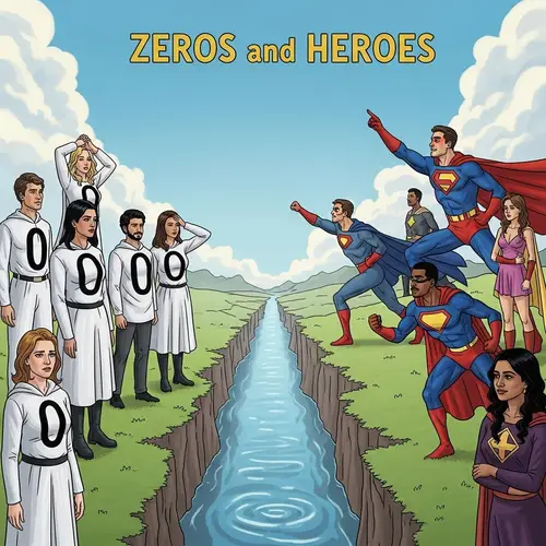 Zeros and Heroes: Surreal Representation of Unfulfilled Ambitions vs Heroic Actions