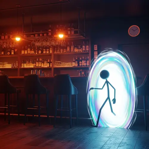 Simple Black Stick Figure Emerging from a Portal