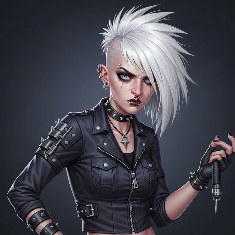 Captivating Dangerous Fantasy Woman with Punk-Styled White Hair and Piercings