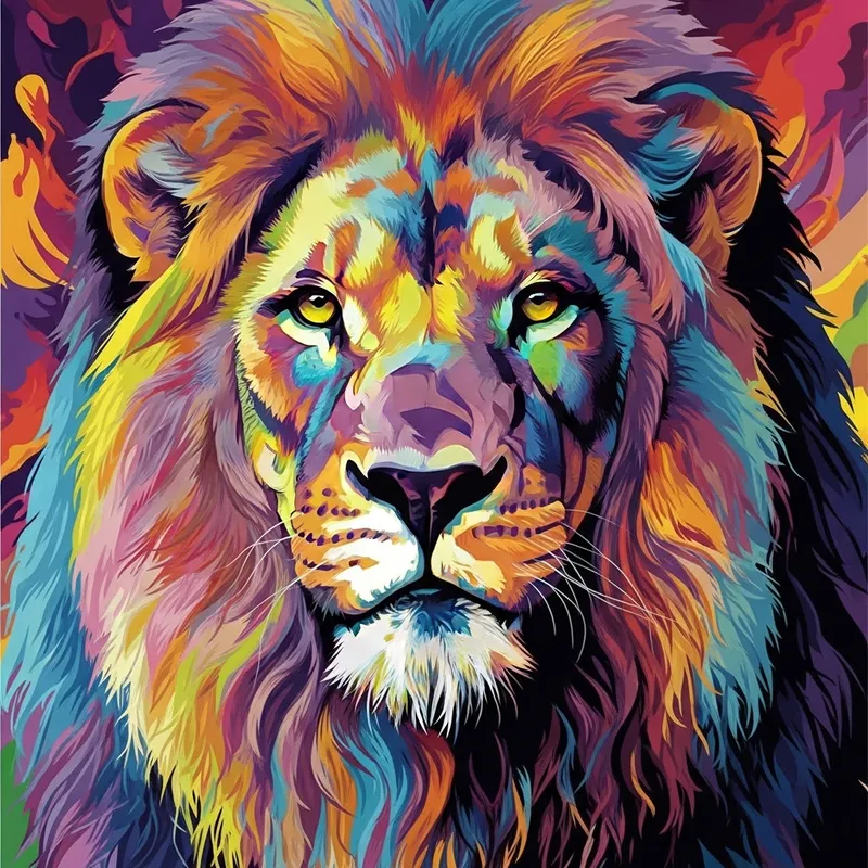 Majestic Lion Psychedelic Art - Vibrant Colors & Fierce Gaze