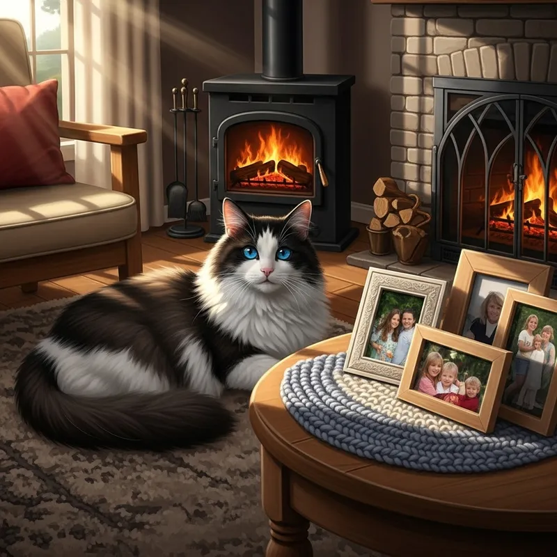 Adorable Cat By the Fireplace - Cozy Scene