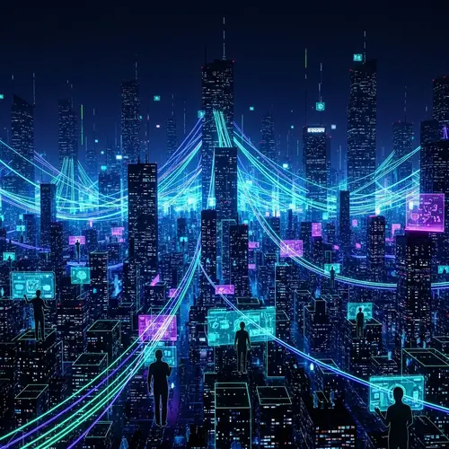 Cybernetic Neon Cityscape - Dark Web Never Rests