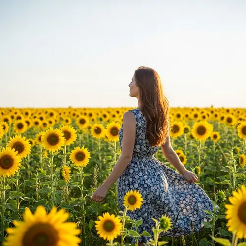 Caucasian Woman in Sunflower Field | Nature Beauty