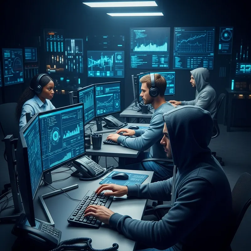 Diverse Hackers in Action at High-Tech Center