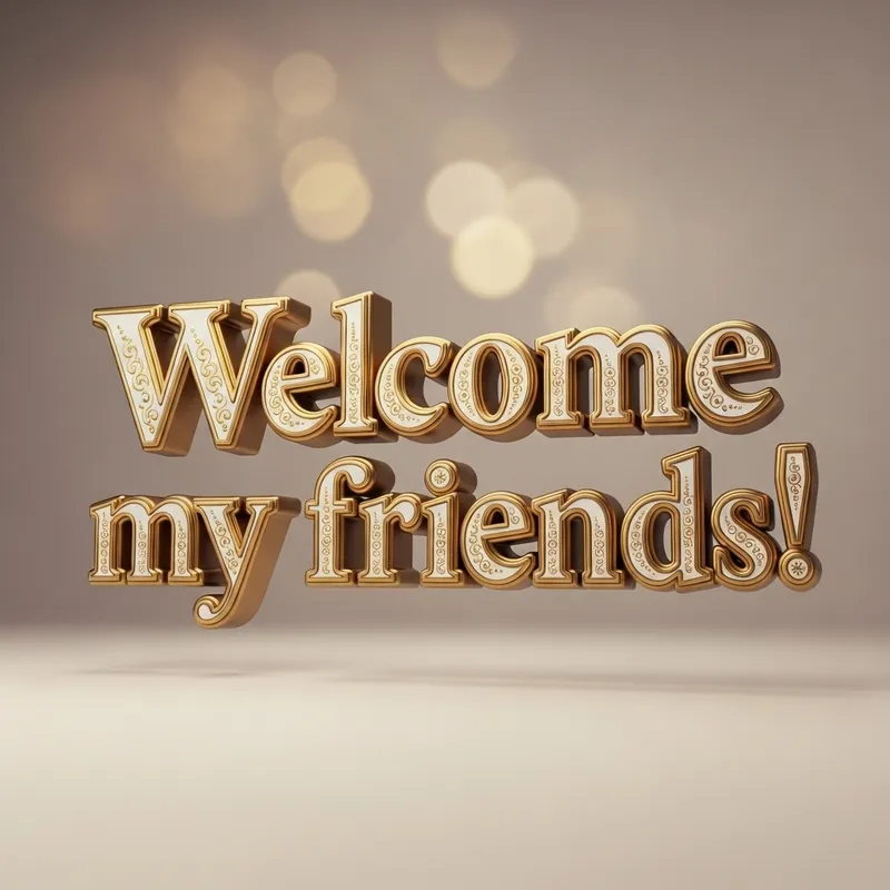 3D Welcome My Friends Inscription - Elegant Design