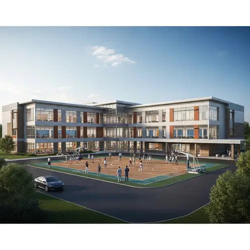 Modern Two-Story School with Basement Gymnasium | Innovative Educational Facility