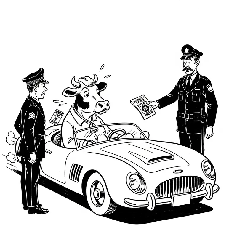 Cow Caught Speeding: A Whimsical Comic Scene
