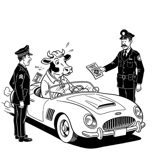 Cow Caught Speeding: A Whimsical Comic Scene