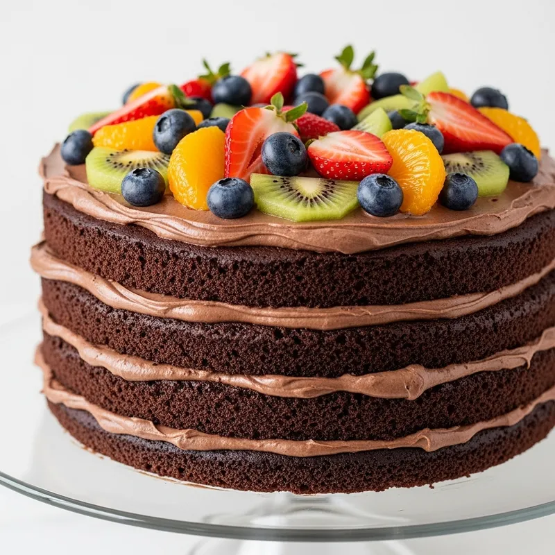 Chocolate Cake with Fresh Fruits on Stand