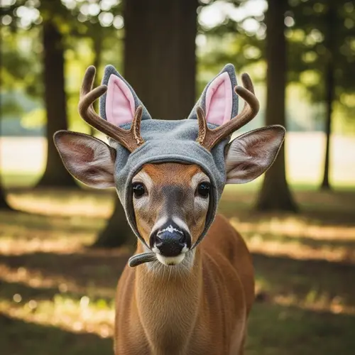 Deer Wearing Hat with Cat Ears - Cute Wildlife Fashion