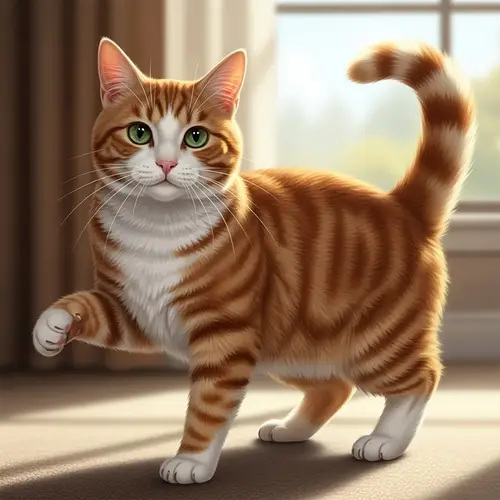 Medium-Sized Fluffy Orange and White Striped Cat | Playful Pose