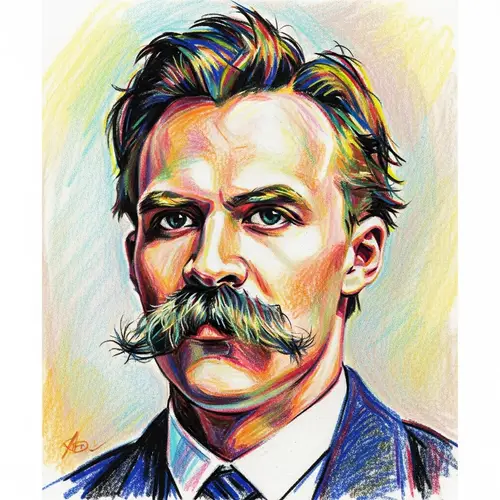 Crayon Portrait of Nietzsche | Vibrant 19th Century Art