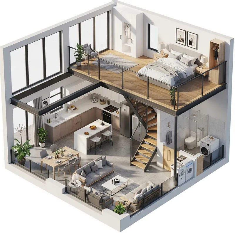 Modern Loft House Floor Plan 3D Design