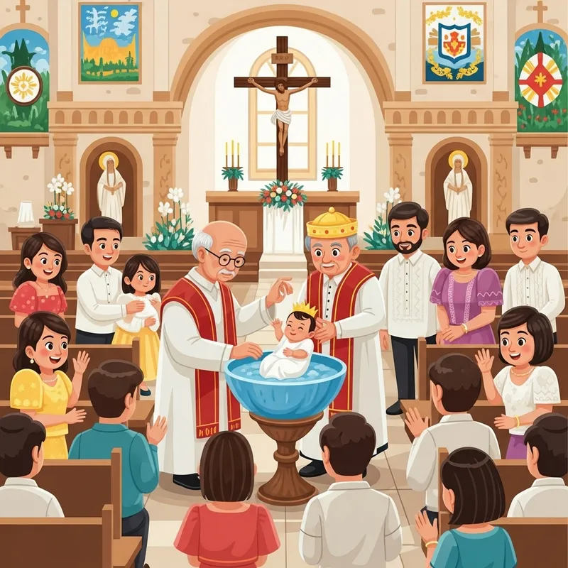 Traditional Filipino Baptism Illustration | Vibrant Cultural Event