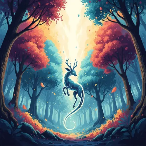 Mythical Creature in Dreamy Forest | Vibrant Watercolor Fantasy
