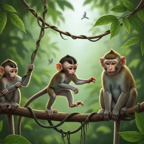 Adorable Monkey Babies Playing in Lively Rainforest