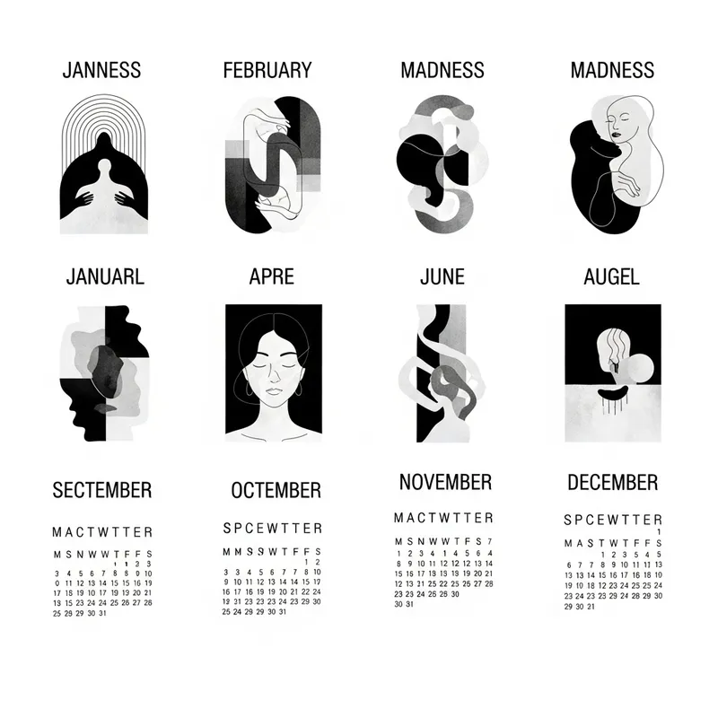 Illustrated Calendar with Minimalist Madness Theme