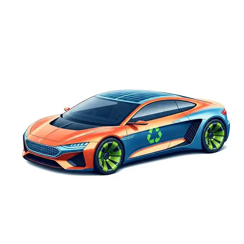 Futuristic Car Design with Solar Panel Roof and Recyclable Wheels