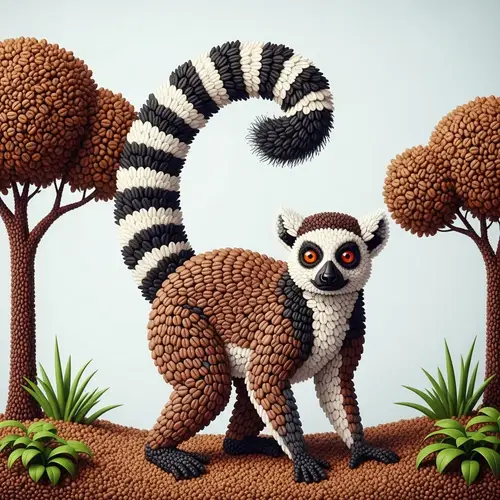 Unique Ring-tailed Lemur Sculpture Made of Coffee Beans