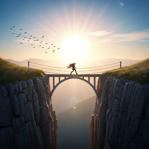 Crossing the Bridge: A Serene Sunset Journey of Determination