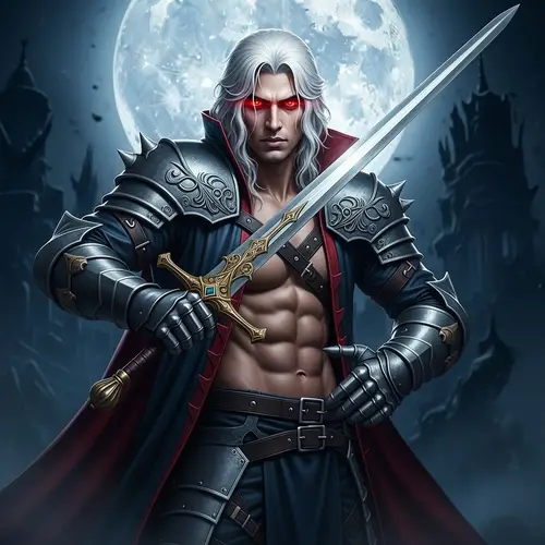 Muscular South Asian Alucard | Gothic Armour, Sword & Moon