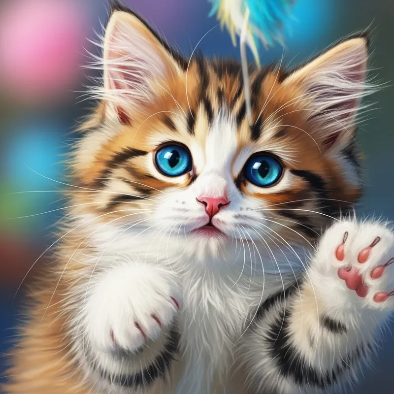 Captivating Fluffy Kitten with Bright Blue Eyes | Vibrant Colors & Soft Lighting