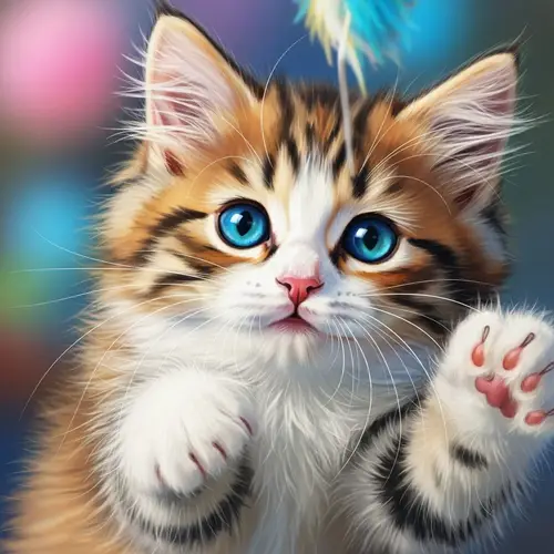 Fluffy Kitten with Bright Blue Eyes | Vibrant Colors & Soft Lighting