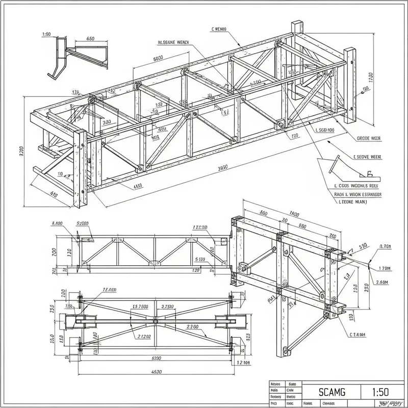 Detailed 2D Steel Structure CAD Drawing