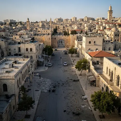 War-torn Jerusalem Cityscape - Ancient History and Recent Destruction