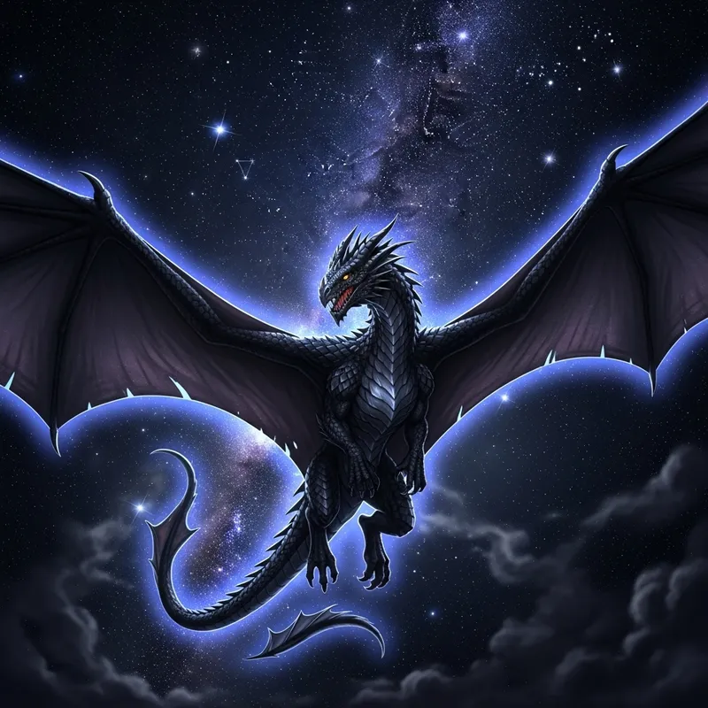Black Dragon in Night Sky