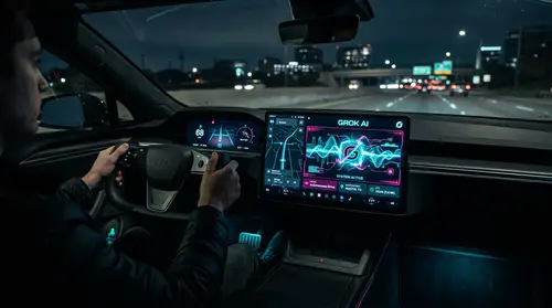 Futuristic Tesla Interior with Grok AI Interface