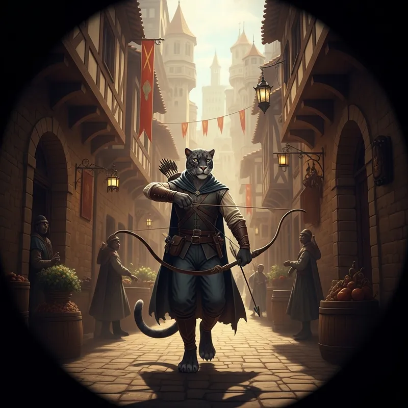 Stealthy Panther in Medieval City: Mysterious Intrigue & Agility