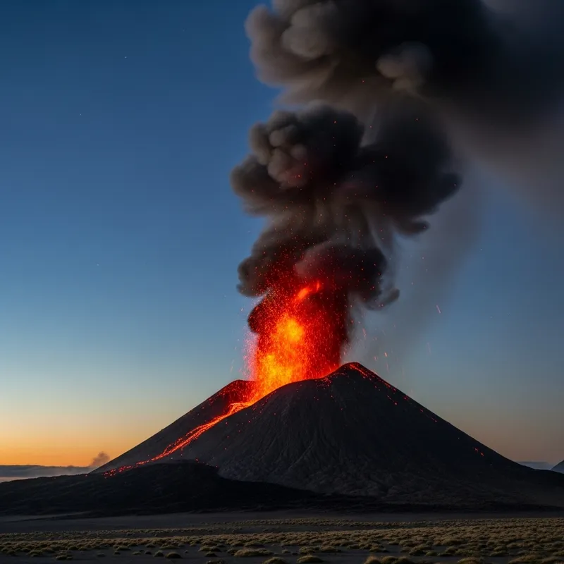 Volcano Gas Emission Illustration in Twilight Sky