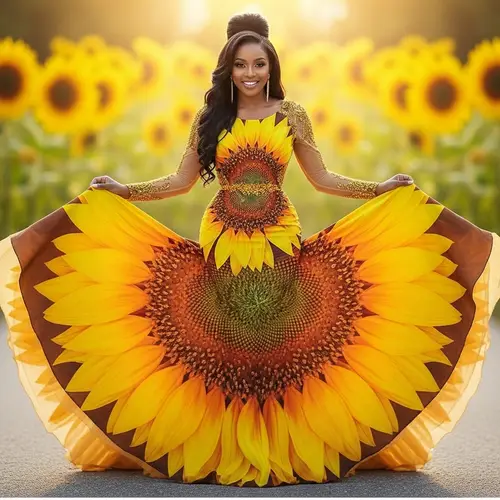 Sunflower Inspired Long Gown for Radiant Elegance