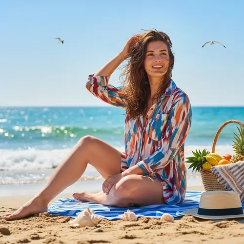 Young Spanish Woman Enjoying a Beach Day | Tropical Fruits & Seashells
