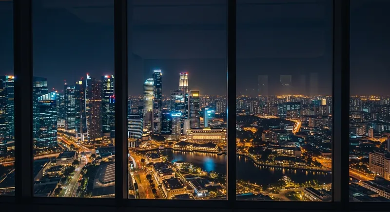 Singapore Glass Window View at Night | Urban Cityscape Marvel